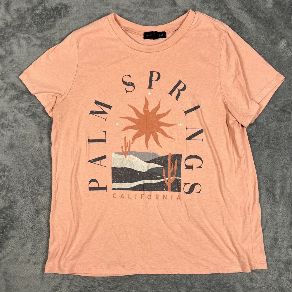 Social Scene T Shirt Womens M Peach Palm Springs California Graphic Short Sleeve